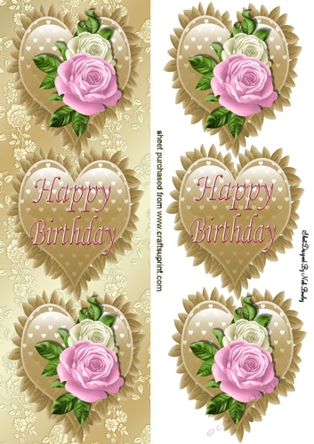 pretty pink roses with gold frill hearts for BIRTHDAY tall DL