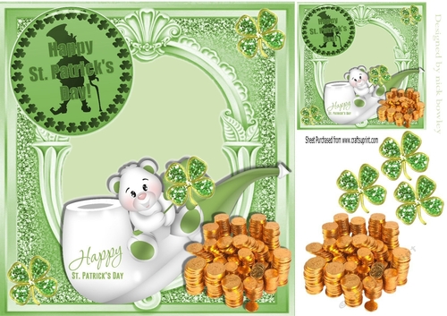 St Patrick day with cute teddy in pipe and gold 8x8
