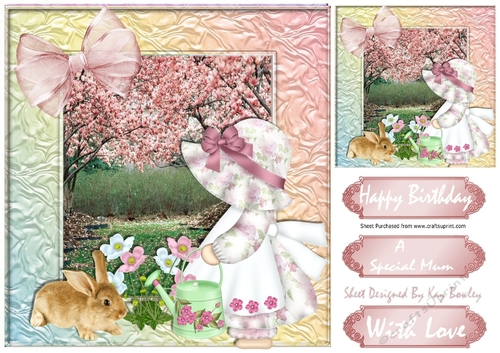 Bonnet girl with bunny and flowers 8x8
