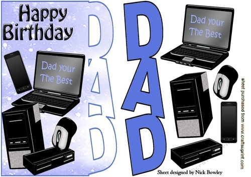 Dad your the best, in blue with  Computer, mobile lots of Accessories over the edge