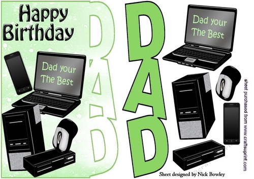 Dad your the best, in green with  Computer, mobile lots of Accessories over the edge