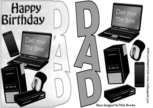Dad your the best, in silver with  Computer, mobile lots of Accessories over the edge