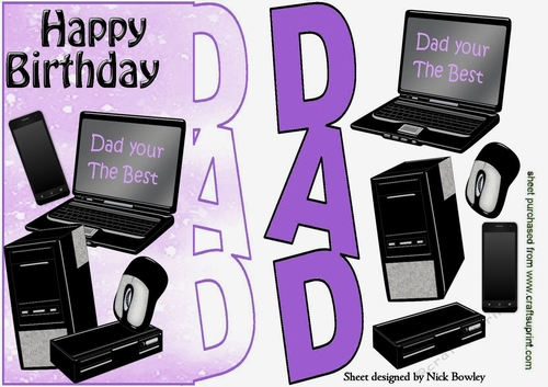 Dad your the best, in purple with  Computer, mobile lots of Accessories over the edge