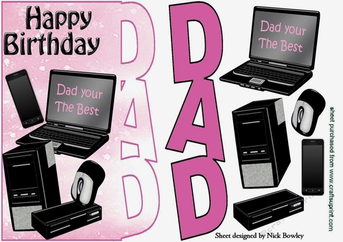 Dad your the best, in pink with  Computer, mobile lots of Accessories over the edge