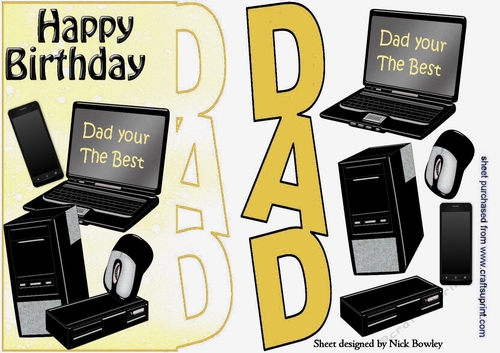 Dad your the best, in gold with  Computer, mobile lots of Accessories over the edge
