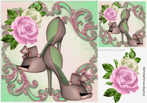 pretty pink shoes in ornate frame with roses 8x8