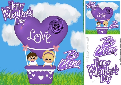 UP! UP AND AWAY! Be mine my Valentine with purple heart 8x8