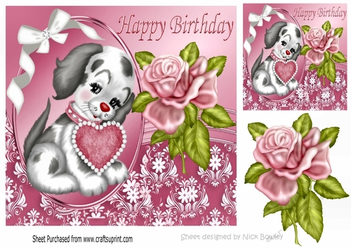 puppy love with heart and rose for BIRTHDAY 8x8