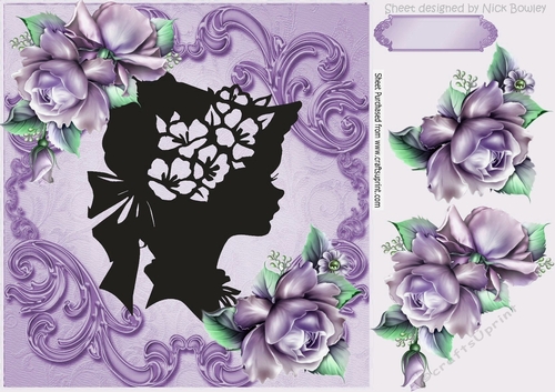 pretty purple roses with vintage  silhouette lady 8x8