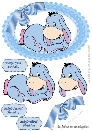 Cute little  Donkey with blue bow in gingham oval frame