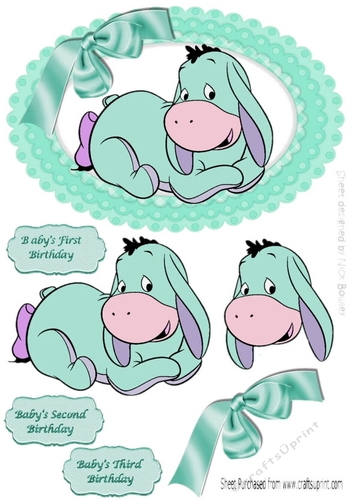 Cute little  Donkey with turq bow in gingham oval frame