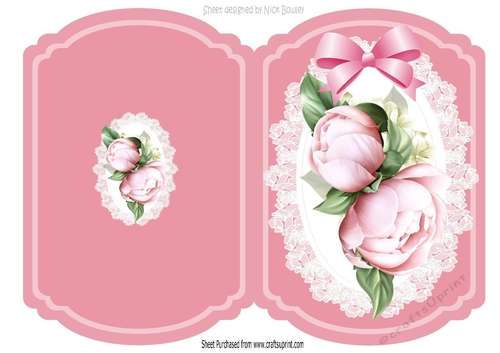 Pretty pink peonies on lace with bow cut and fold