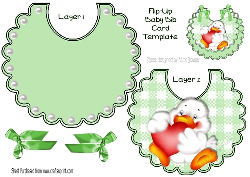 Cute little duck with heart on a bib with bows