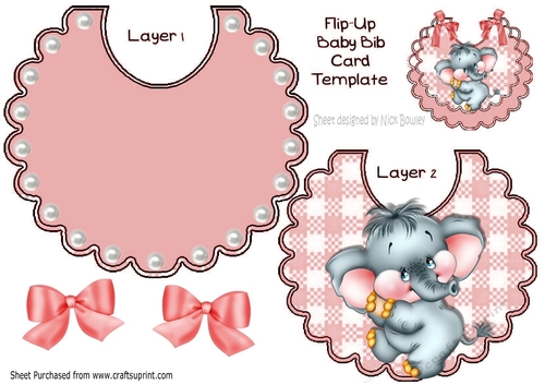 Cute little elephant  on a  gingham bib with bows
