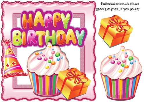 Lovely Birthday with cupcake and party hat 8x8