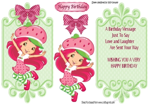 Dancing girl in her strawberry hat with gingham bow card front/insert