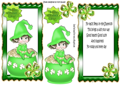 Cute pixie sitting on a pot of gold with cute mouse card front/insert