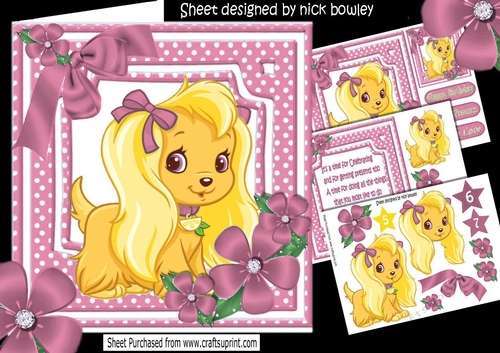 Puppy Love for a princess with pink bow and flowers 8x8 mini kit