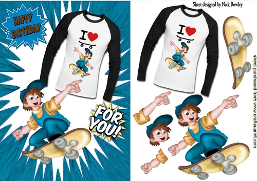 I love to skateboard boy in blue