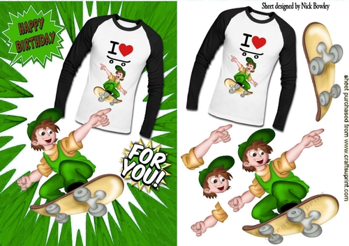 I love to skateboard boy in green