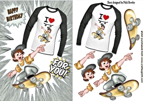 I love to skateboard boy in silver