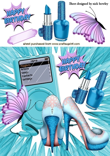 pretty shoes with blue ipod & butterflies 8x8