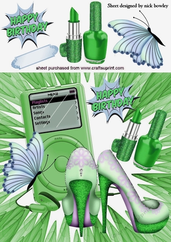 pretty shoes with green ipod & butterflies 8x8