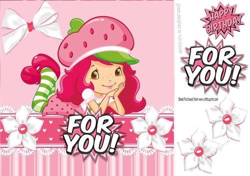 cute girl in strawberry hat with flowers in gingham 8x8
