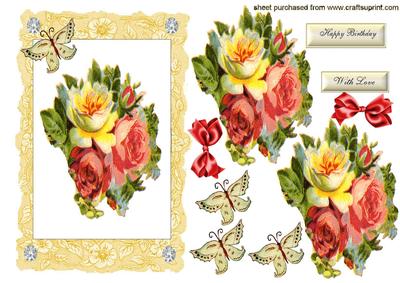 Pretty Flowers in Lace Frame with Diamonds