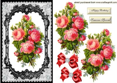Beautiful Spray of Red Roses in Lace Frame