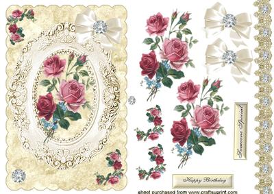 Beautiful Roses & Diamonds in Vintage Frame