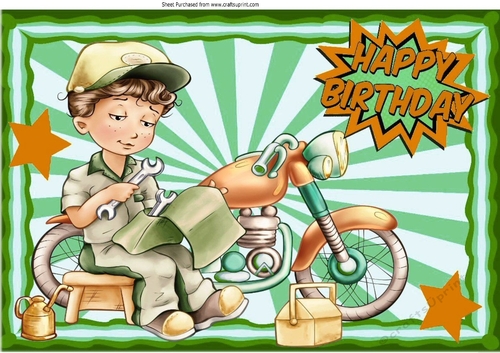 Learning a trade! motorbike mechanic in green A4