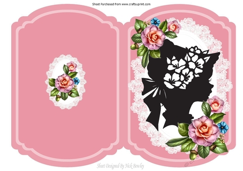 pretty cut and fold with vintage silhouette lady & roses in pink