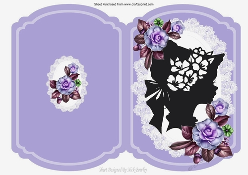pretty cut and fold with vintage silhouette lady & roses in purple