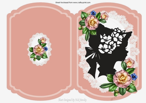 pretty cut and fold with vintage silhouette lady & roses in peach