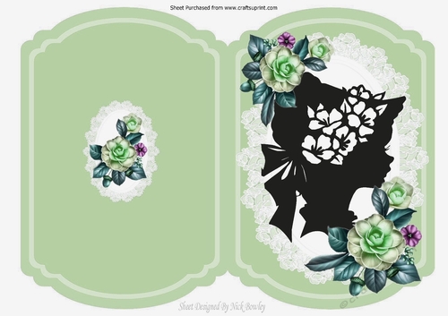 pretty cut and fold with vintage silhouette lady & roses in green
