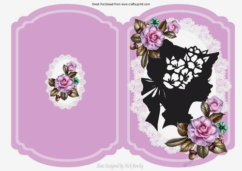 pretty cut and fold with vintage silhouette lady & roses in lilac
