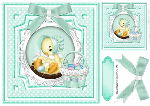 pretty liitle chick in turq bonnet on lace 8x8