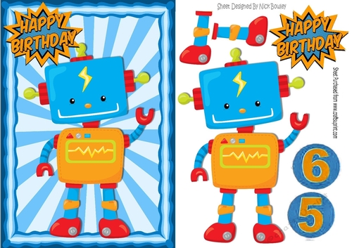 Robot in ornate frame ages 5, 6 Brthday A5
