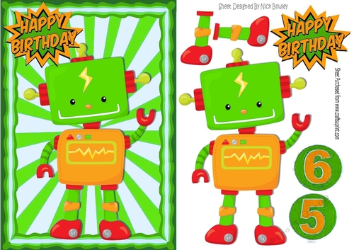 Robot in green ornate frame ages 5, 6 Brthday A5