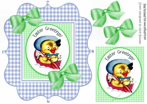 Little yellow chick in blue gingham frame with bows 8x8