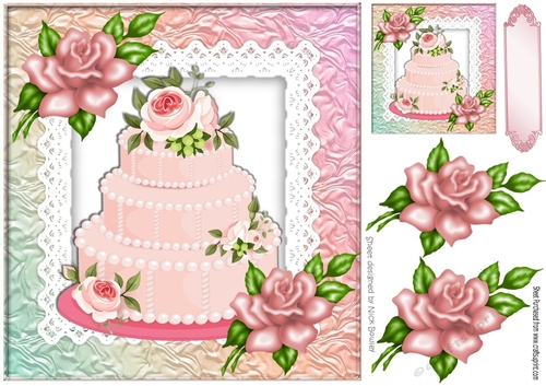 Lovely pink cake with roses on lace 8x8
