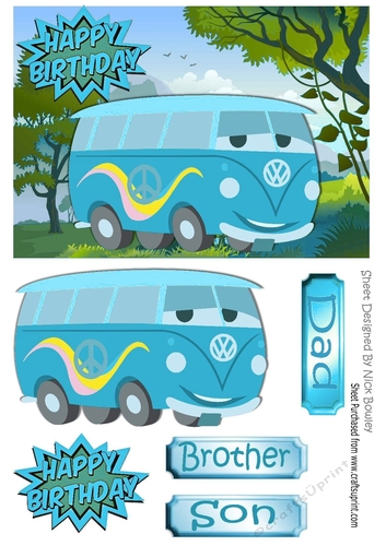 Blue Toony Camper van in the meadow A5