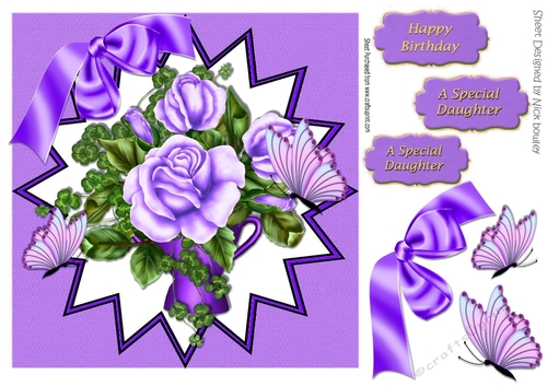 pretty purple roses and matching bow with butterflies in frame