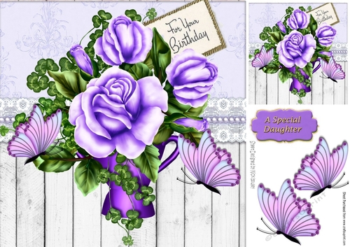 pretty lilac butterflies with lilac roses 8x8