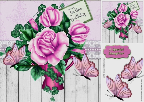 pretty pink butterflies with pink roses 8x8
