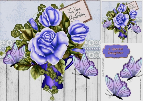 pretty blue butterflies with lilac roses 8x8