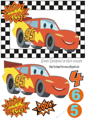 Toony orange racing car in check frame A5