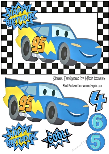 Toony turq racing car in check frame A5