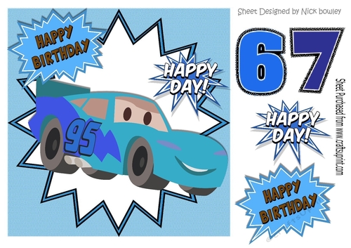 Blue toony sports car in funky frame 8x8
